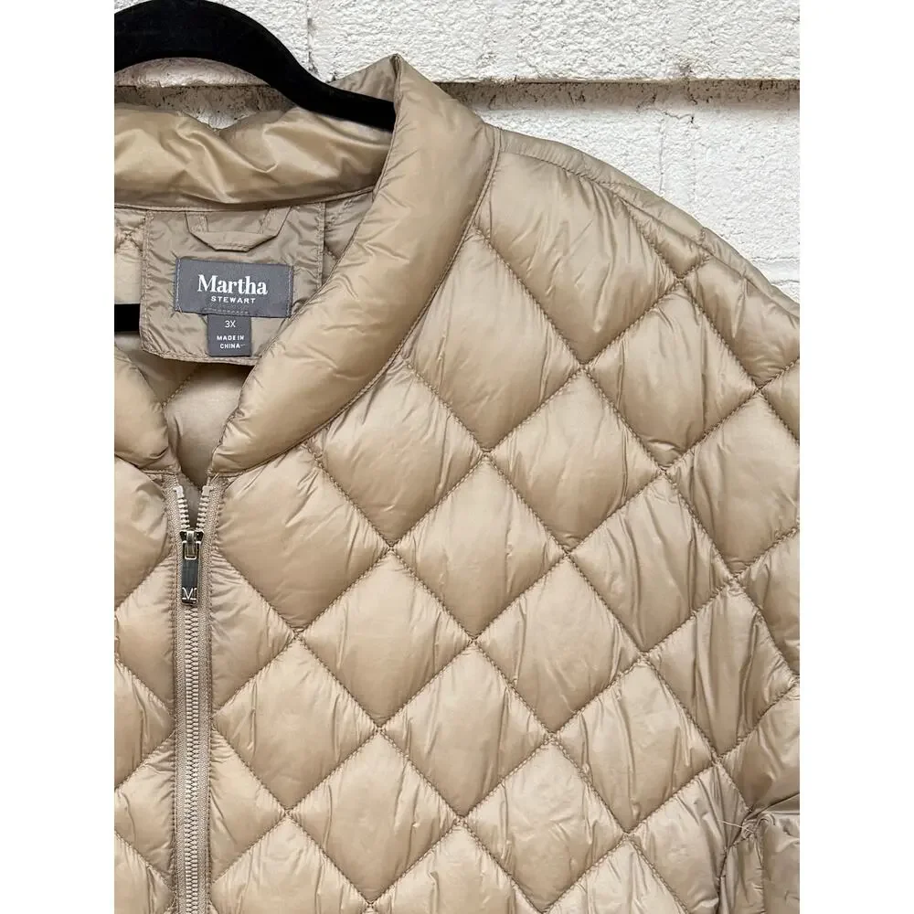 Martha Stewart Womens Short Sleeve Packable Quilted Vest Jacket Goldish Khaki 3X
